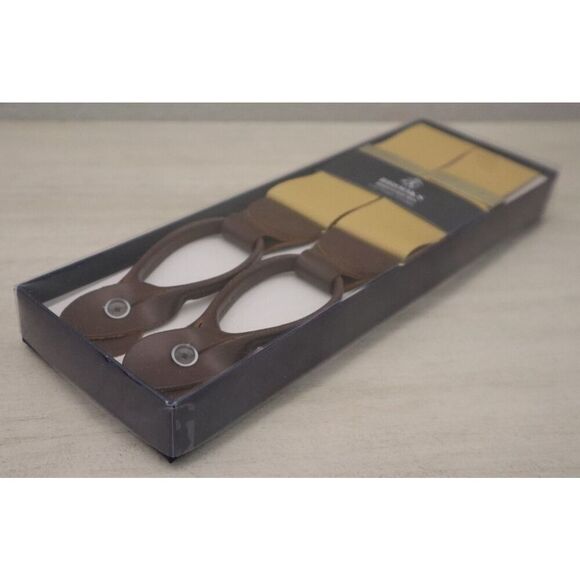 Brooks Brothers 2152BB09-710 Men's O/S Gold w/Leather Tabs Adjustable Suspenders - Picture 3 of 7